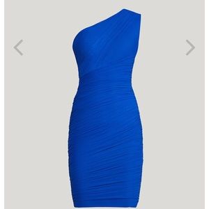 Blue ruched jersey dress